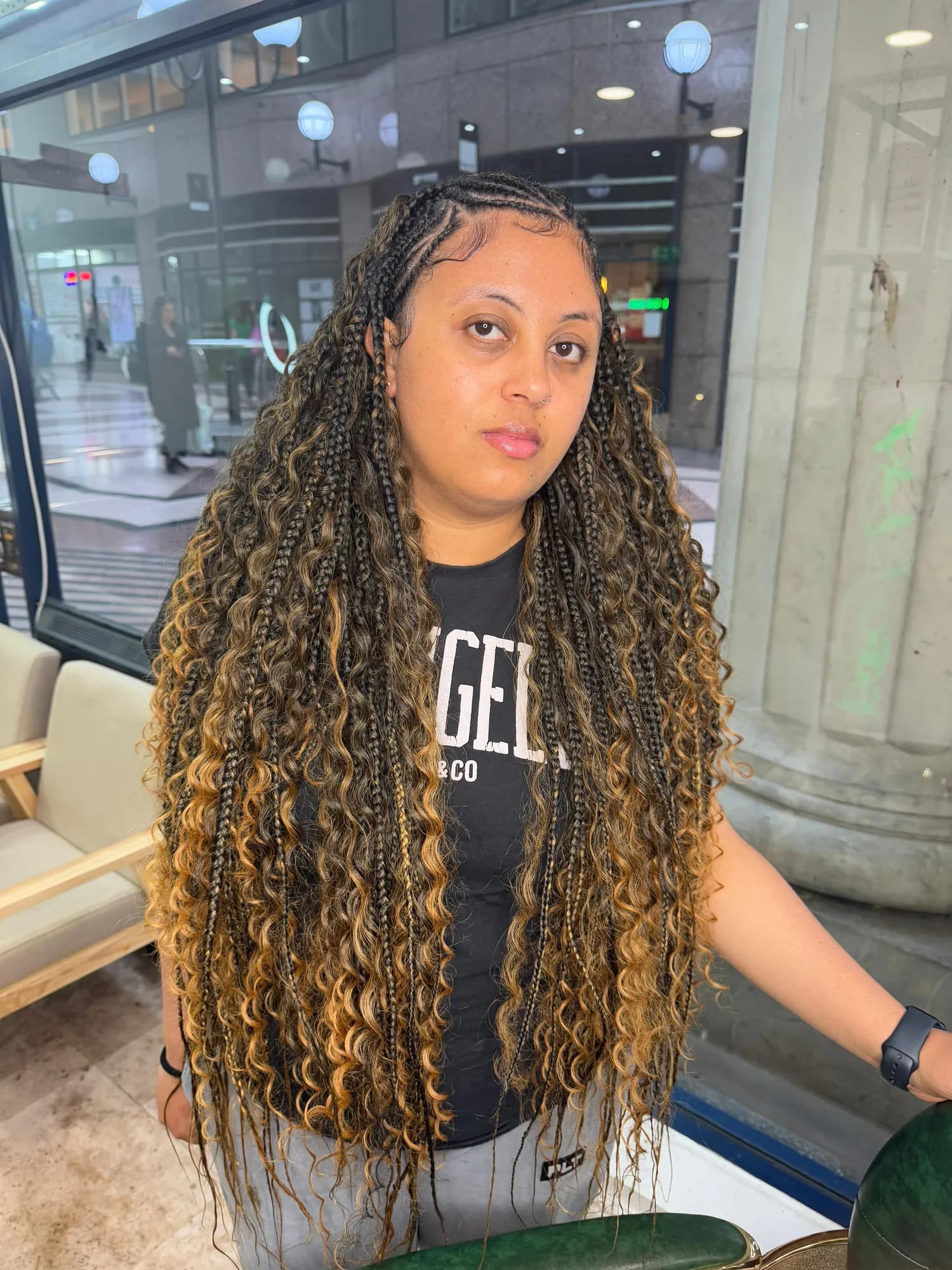 Boho knotless braids with honey curly ends