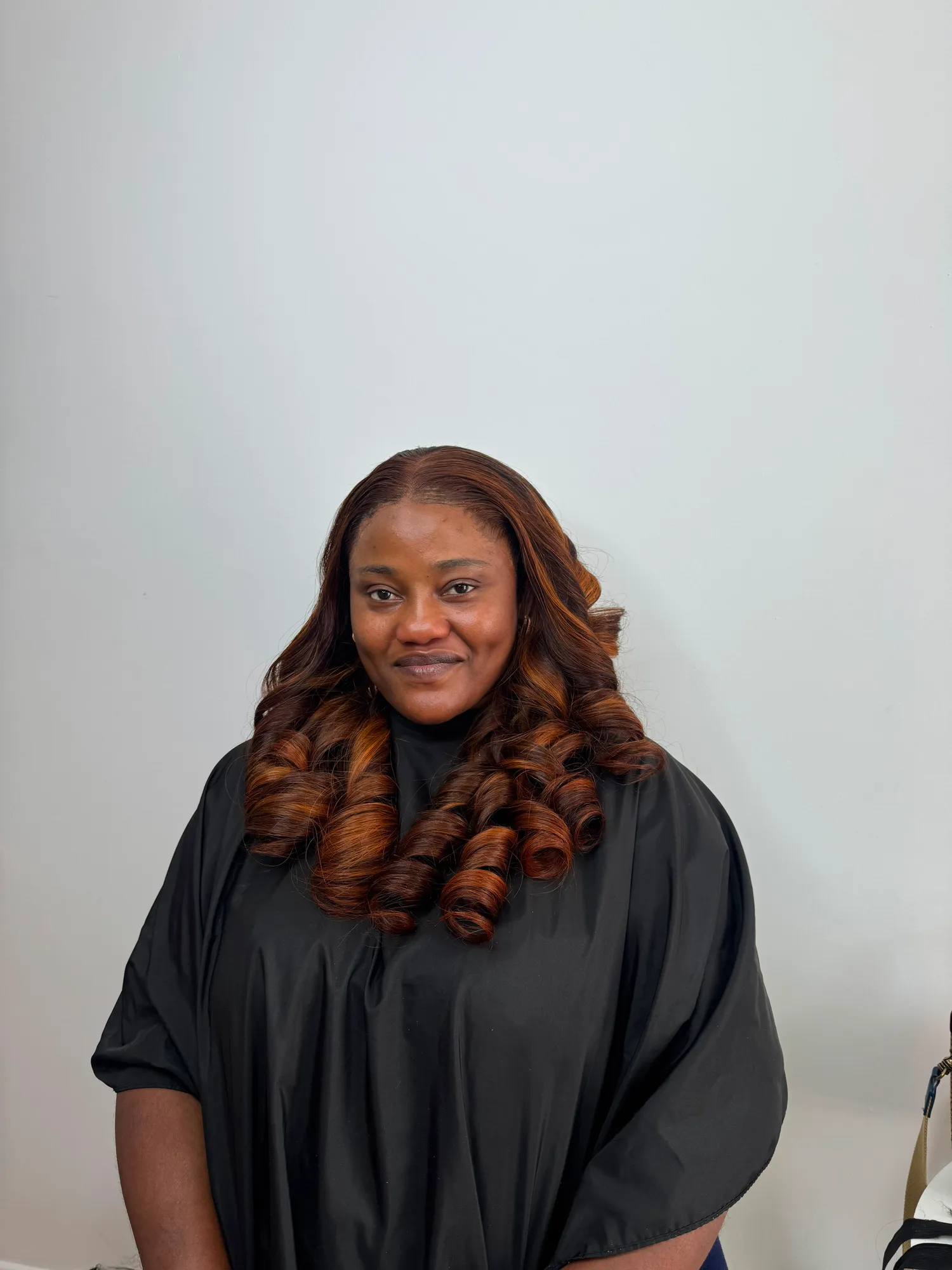 Auburn barrel curls, front view
