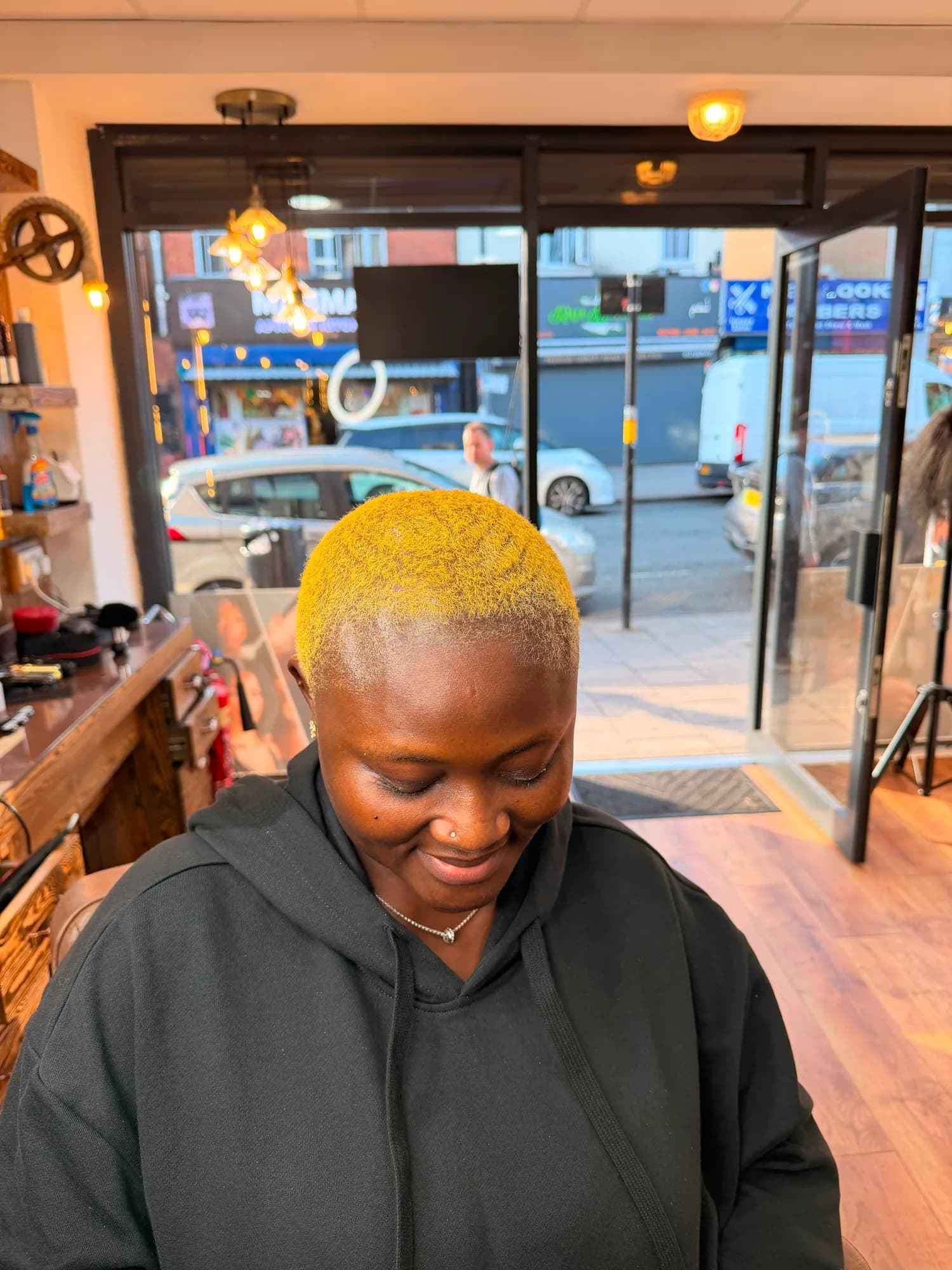 Bleached blonde close crop