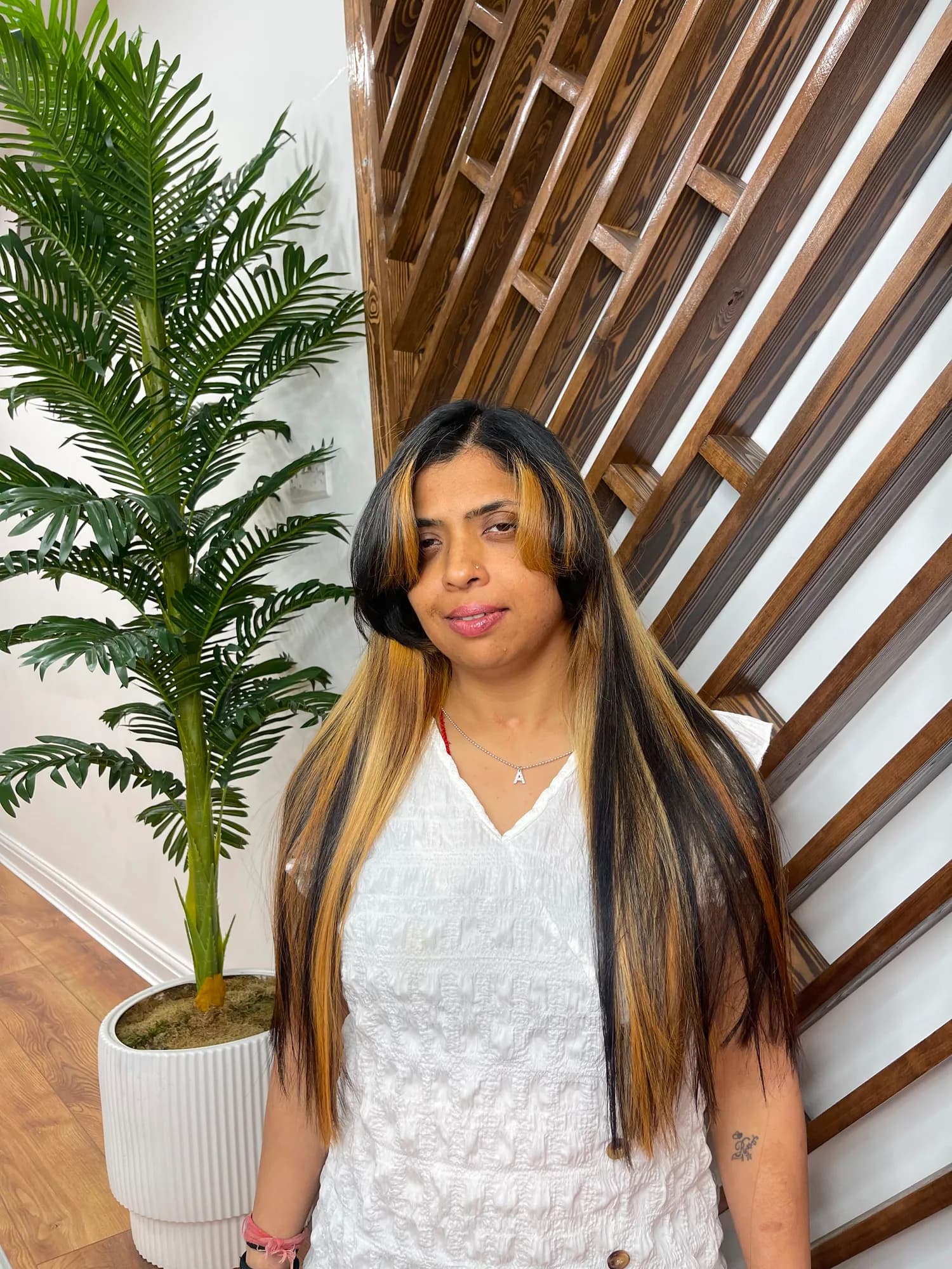 Caramel highlights on long straight hair