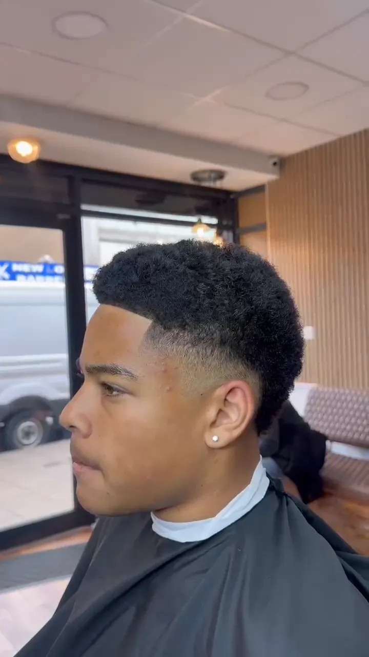 Men's fade and line-up, finished in the chair
