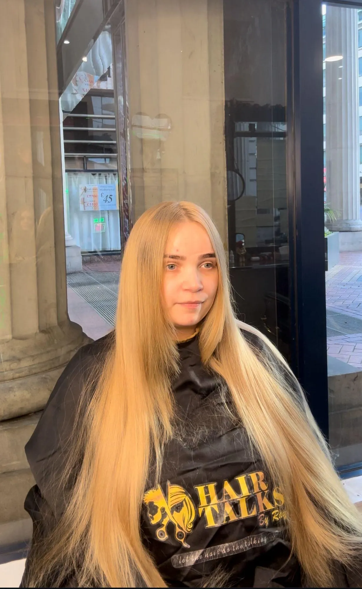 Long sleek blonde install, full length